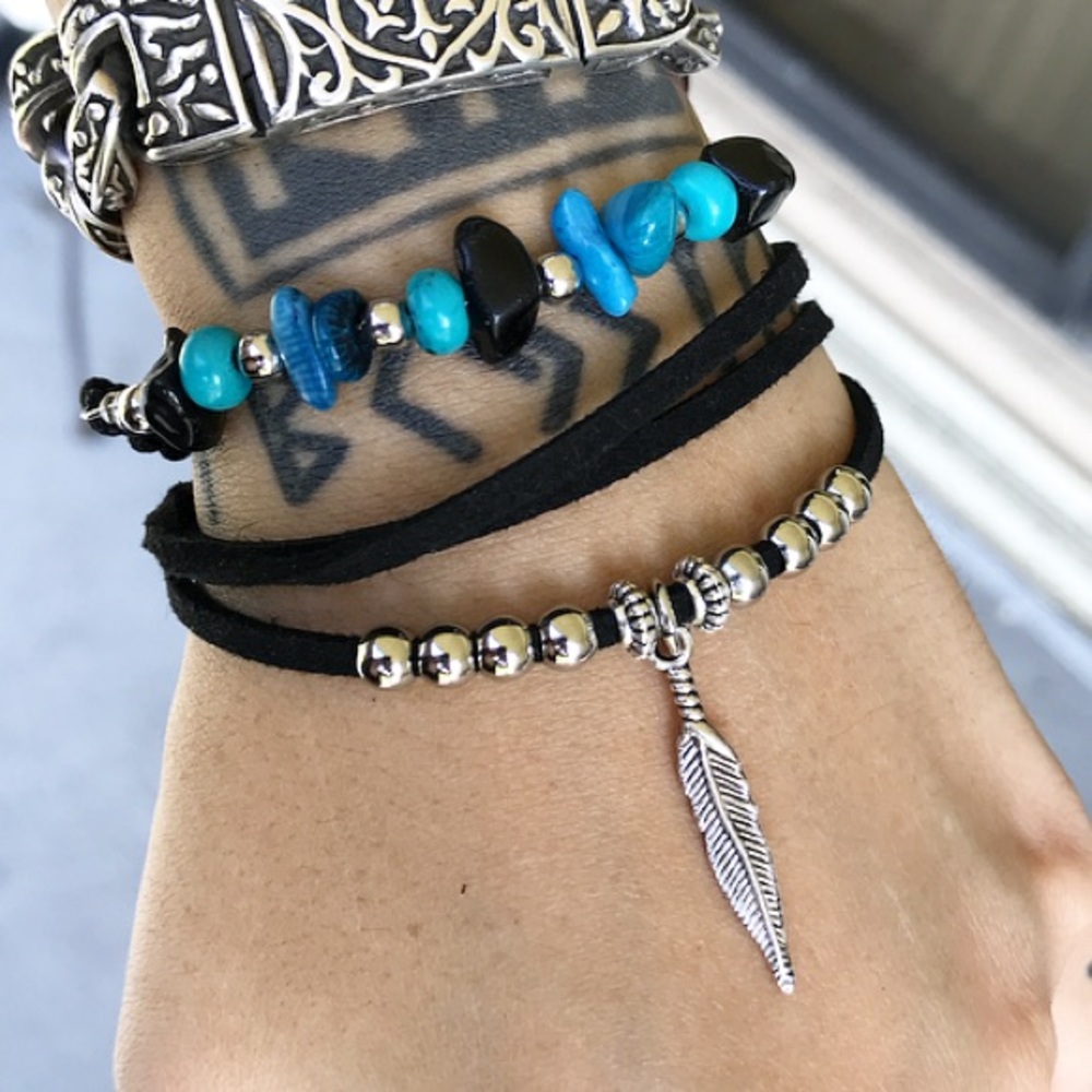 Genuine gemstones Boho adjustable bracelets set - Picture 1 of 8